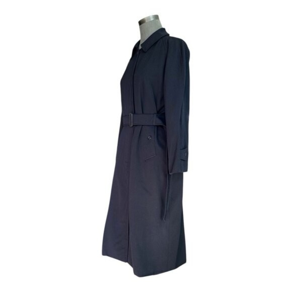 Authentic Burberry 100% Wool Navy Blue Midi Trench Coat Women's 10 Waterproof - Picture 5 of 13